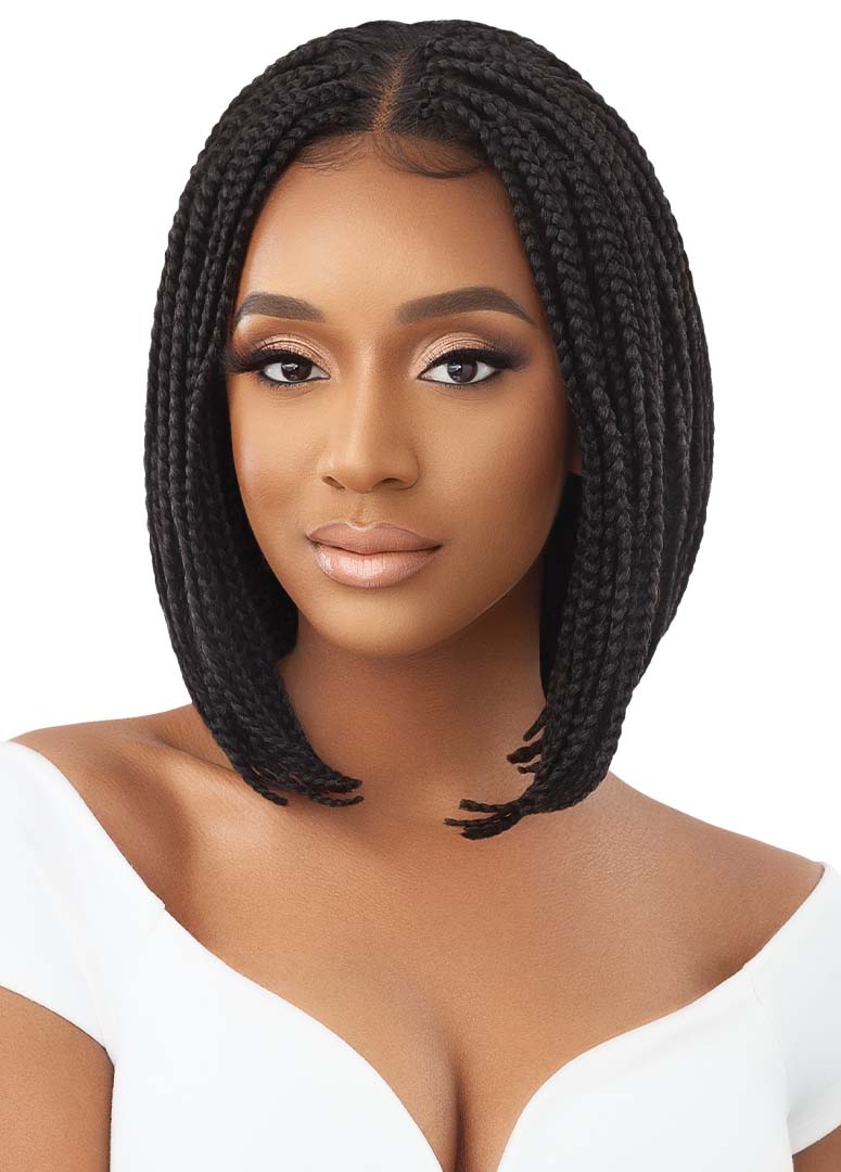 Fashion Middle Part American Braided Lace Front Wig Long Black Box